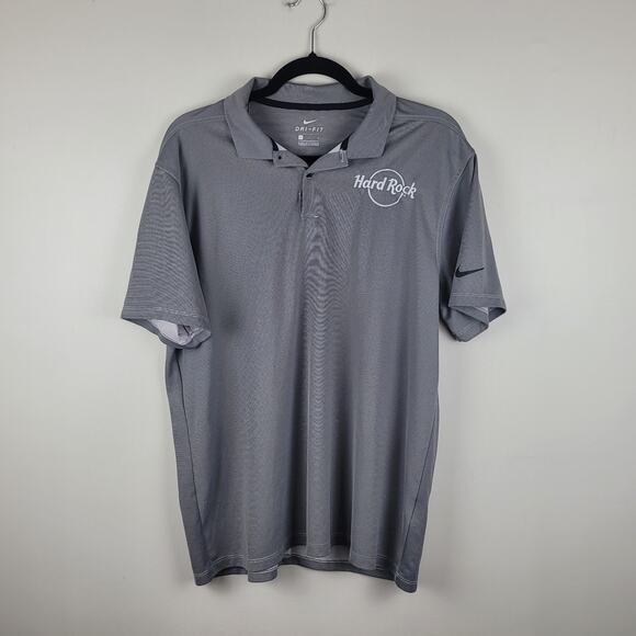 Nike Dri-Fit Mens Large Polo Shirt Gray Hard Rock Hotel Logo Golf Activewear VGU - Picture 1 of 5